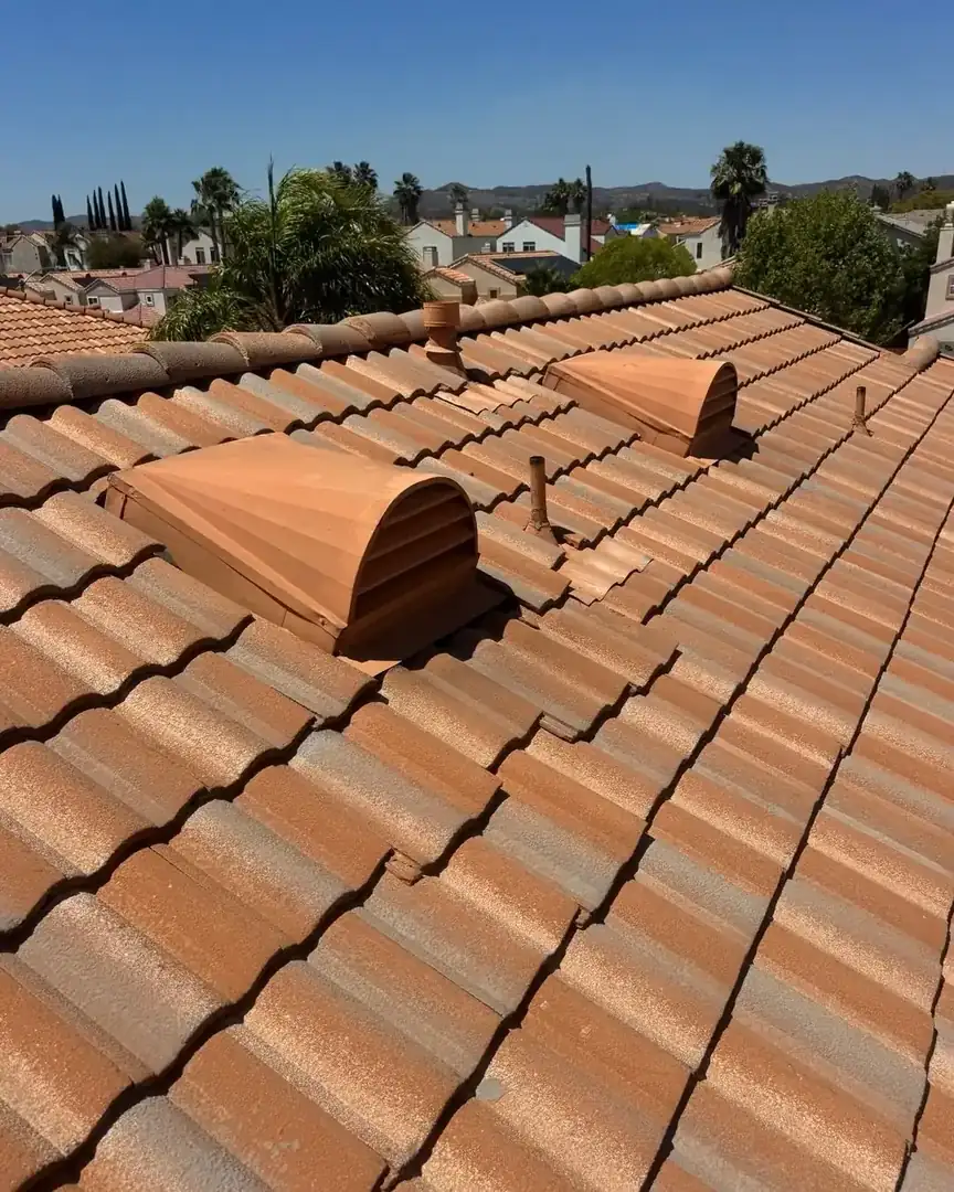 Cracked mortar cap repair preventing leaks on a Murrieta, CA roof