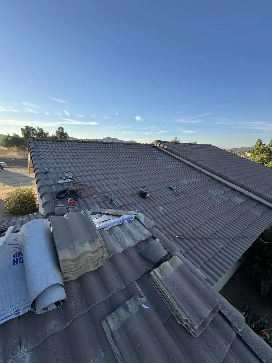 Completed tile roof repair on a Riverside County, CA home