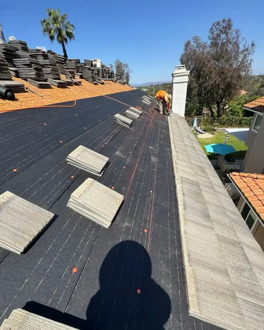 Tile roof replacement in progress in Wildomar, CA