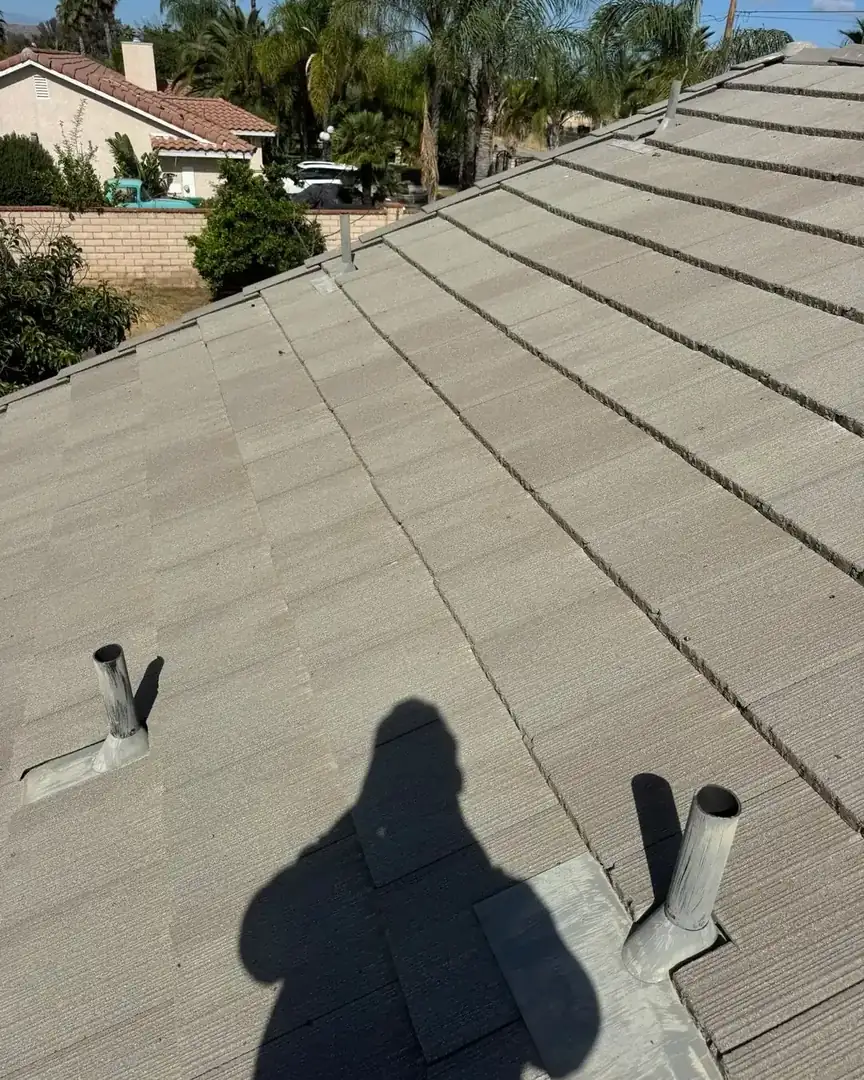 Valley cutting and debris removal on a tile roof in Murrieta, CA