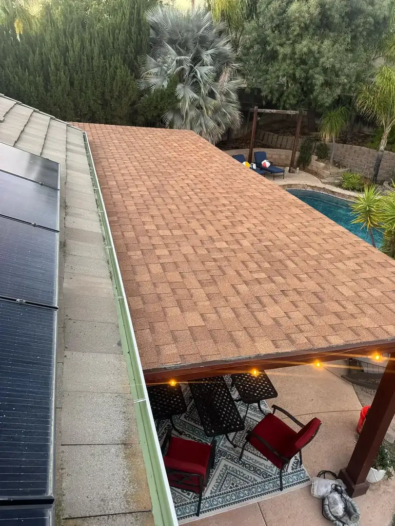 Patio roof repair work on a Riverside County, CA home